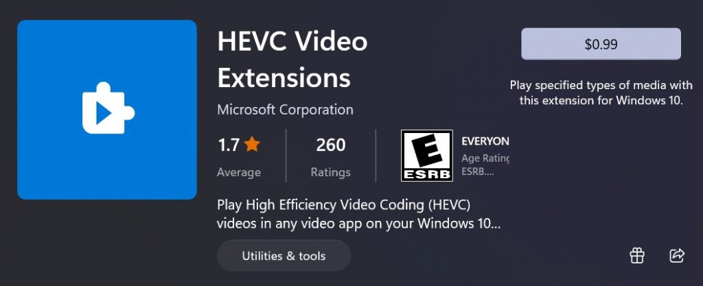 install hevc video extensions from device manufacturer for free windows store price